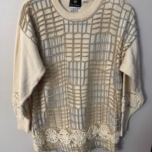 Vintage Fully Fashion Women’s Cream Sweater with Sparkle Gold and Silver overlay